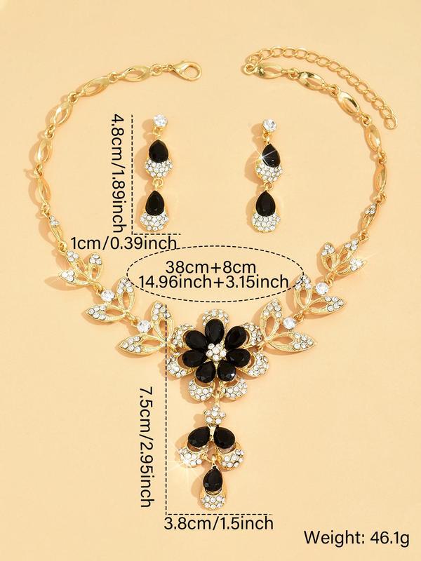 Women's Elegant Rhinestone Decorated Necklace & Dangle Earrings, Exquisite Trendy Tassel Design Jewelry Set, Fashionable Accessories for Party & Daily Clothing Decor