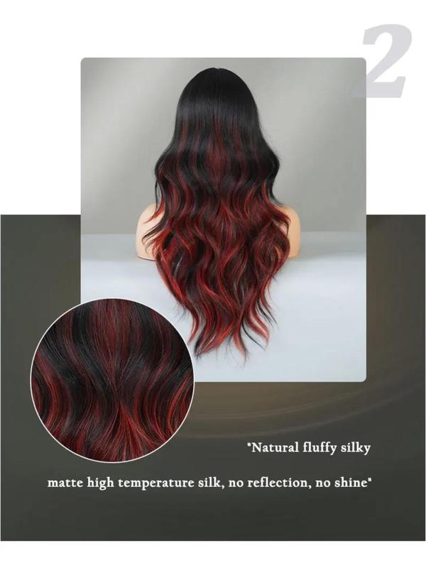 24 Inch Long Wavy Highlight Red Wigs for Women, Gorgeous Fluffy Wigs with Curtain Bangs, Synthetic Full Machine Wigs for Party, Daily Use