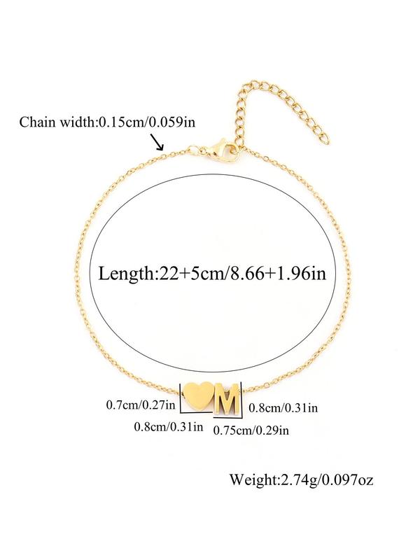 Fashion Letter & Heart Decor Anklet for Women, Fashion Jewelry for Party, Daily Clothing Decor, Trendy All-match & Exquisite Jewelry for Birthday Gift