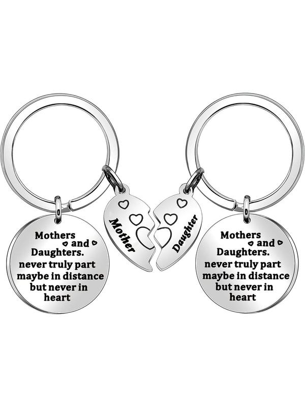 Mother & Daughter Design Keychain, Heart Shaped Stainless Steel Keychain for Women & Mom, Fashion Accessories for Daily Use, Gift for Women Mum Gift from Daughter