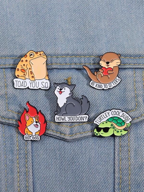 Cute Cartoon Animal Design Brooch, 5 Counts Fashion Alloy Badge for Daily Clothing Decor, Trendy All-match & Exquisite Brooch for Birthday Gift