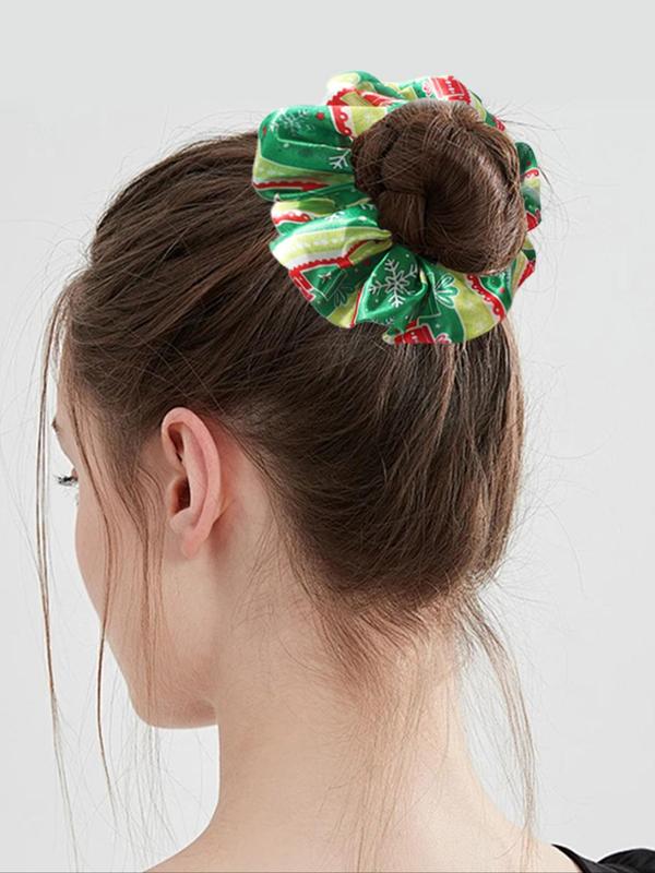 Christmas Themed Ruched Design Hair Ties, Cute Scrunchies for Women & Girls, Minimalist Headwear Suitable for Thick Hair, Fashion Hair Accessories for Party, Daily Decor