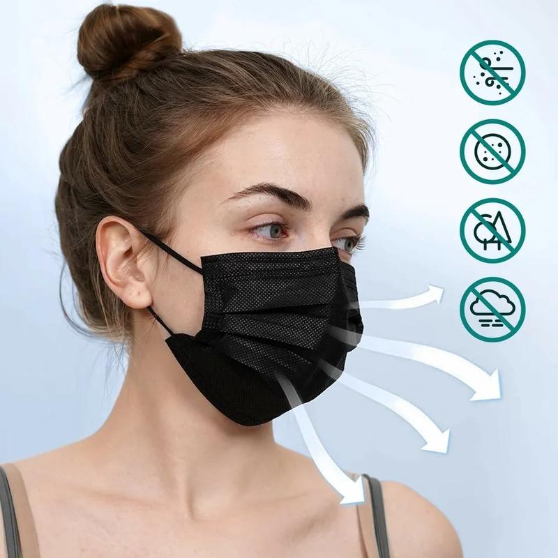 100 Pcs Face Mask Disposable  3 Ply Ear loop Black Masks