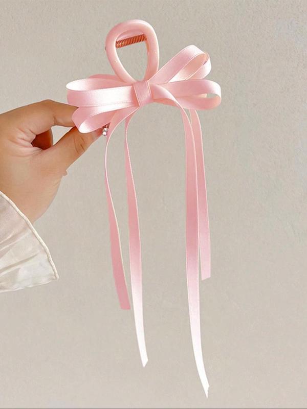 Elegant Bowknot Design Hair Claw Clip,  Cute Long Tail Hair Accessories for Women & Girls, Minimalist Headwear Suitable for Thick Hair