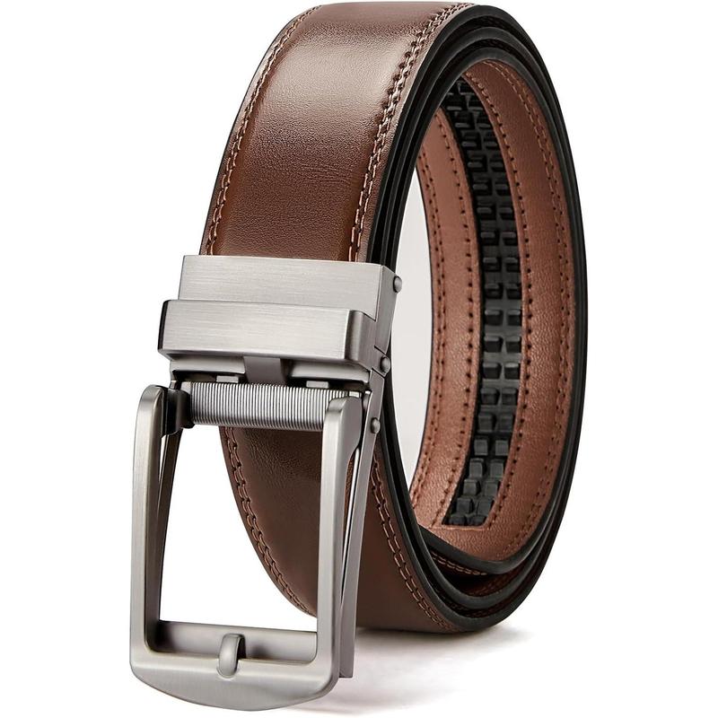 Mens Belt Leather Ratchet 1 3 8'' Belt For Men Gift Dress and Casual with Adjustable Buckle, Trim to Fit