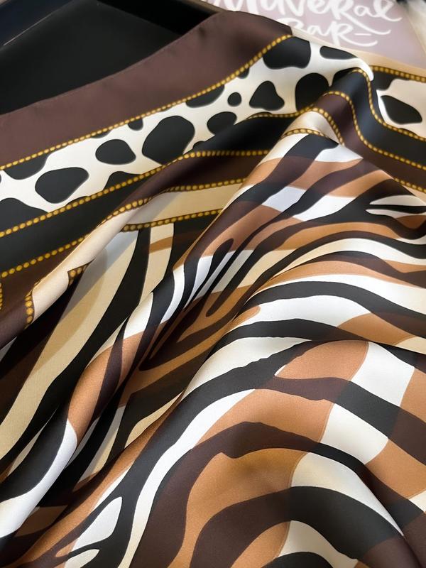 Women's Elegant Leopard & Zebra Stripe Pattern Square Scarf, Fashionable Soft Comfortable Shawl for Daily Wear, Versatile Scarf for All Seasons