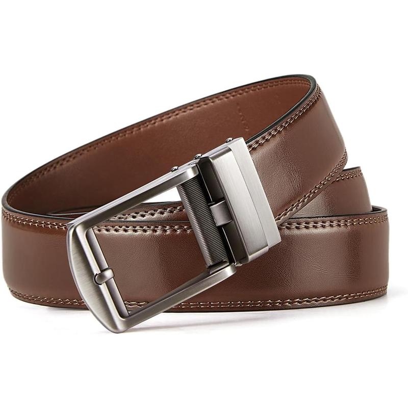 Mens Belt Leather Ratchet 1 3 8'' Belt For Men Gift Dress and Casual with Adjustable Buckle, Trim to Fit