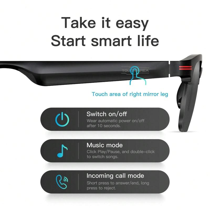 SENBONO Smart Glasses, Wireless Call Music Playback Half Frame Sunglasses with Blue Light UV Protective, Multifunctional Wireless Smart Glasses Headset