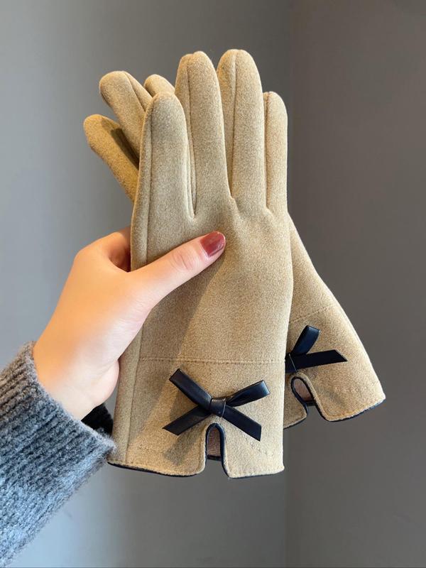 Women's Elegant Bowknot Decorated Gloves, Casual Trendy Warm Gloves for Fall & Winter, Fashionable Gloves for Women & Girls for Daily Use