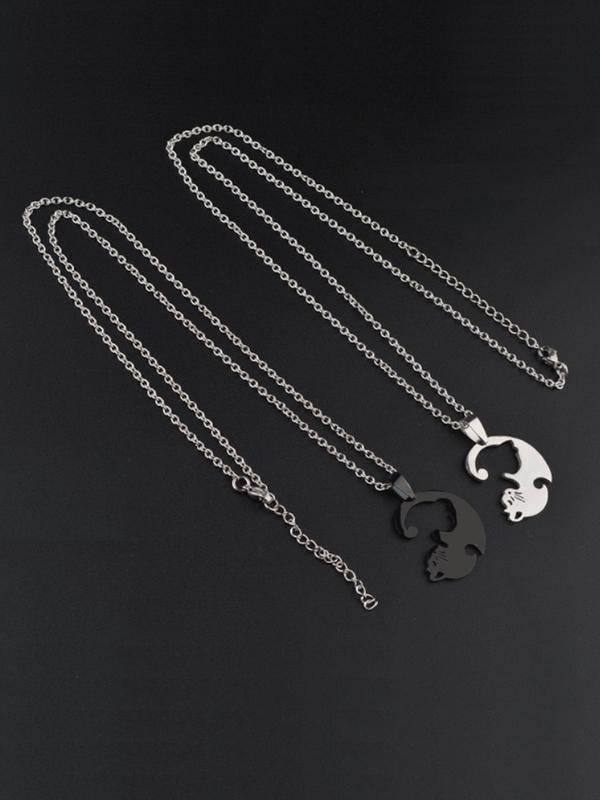 Cute Cat Design Pendant Necklace Set, 2pcs Trendy All-match Stainless Steel Chain Necklace with Animal Theme Pendant for Party, Personalized Fashion Jewelry Accessories for Parties, Clubs, Unisex