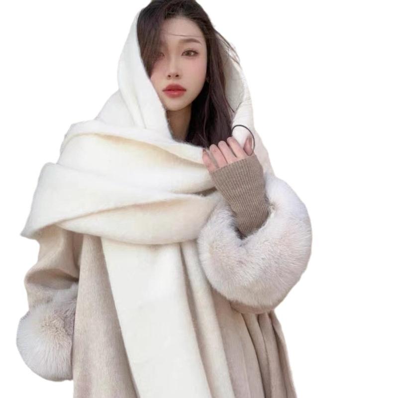 Pure Color Thickened Scarf for Girls 2024 Winter New Korean Style Ins Winter Student Versatile Shawl Scarf White