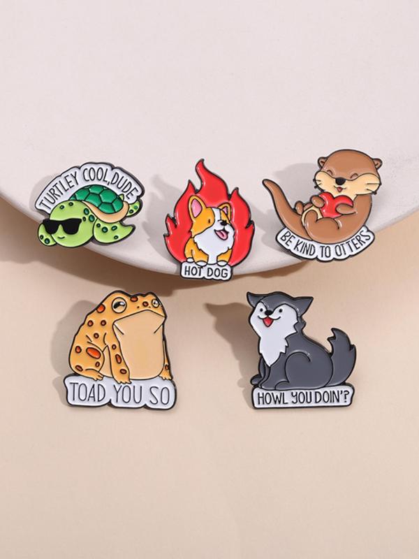 Cute Cartoon Animal Design Brooch, 5 Counts Fashion Alloy Badge for Daily Clothing Decor, Trendy All-match & Exquisite Brooch for Birthday Gift