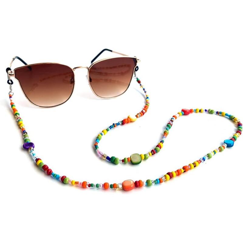 Colorful Bead Women’s eyeglass chain eyewear retainer Mask Holder Reading glass Necklace Lanyard (Rainbow Beads)