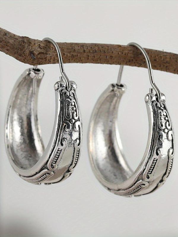 Vintage Engrave Hoop Earrings, Boho Style Jewelry for Women, Casual Jewelry for Party, Daily Clothing Decor