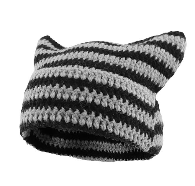 Cat Ear Beanie for Women Men Crochet Hat Knitted Hat Cute Hat with Ears Cat Beanie Y2k Winter Hat Slouchy Beanie