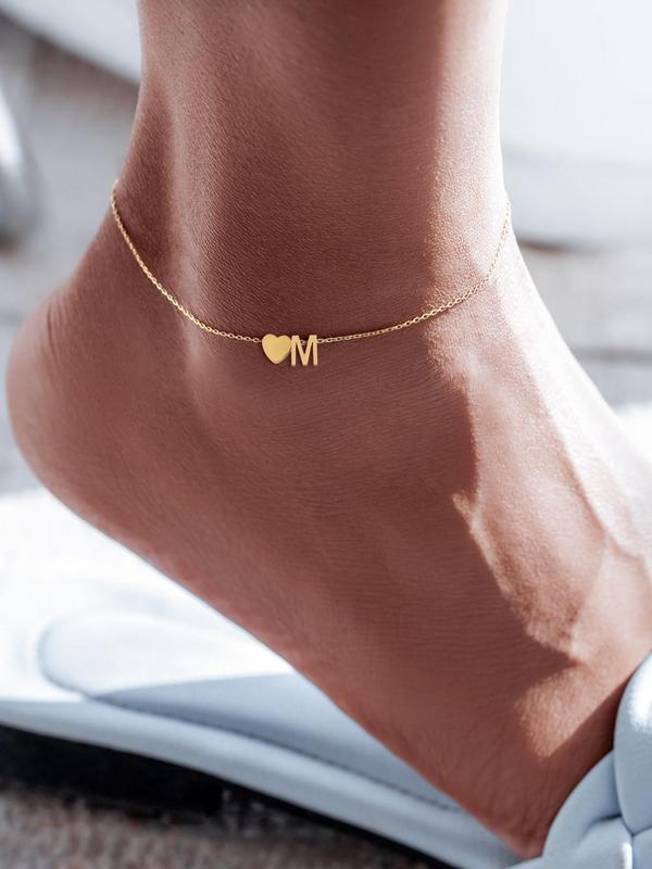 Fashion Letter & Heart Decor Anklet for Women, Fashion Jewelry for Party, Daily Clothing Decor, Trendy All-match & Exquisite Jewelry for Birthday Gift