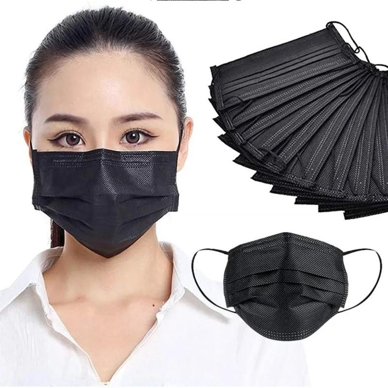 100 Pcs Face Mask Disposable  3 Ply Ear loop Black Masks