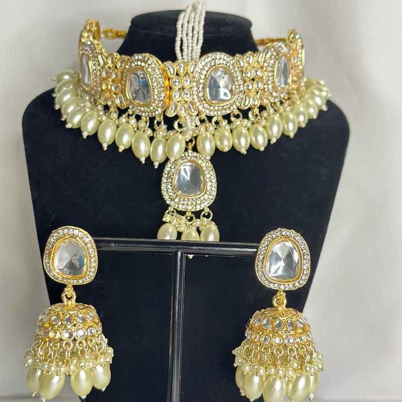 Desi Mirror Choker Set with Jhumka and Tikka