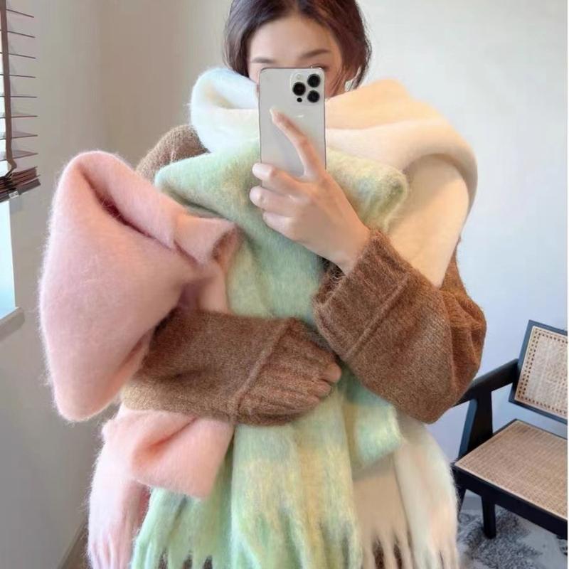 Pure Color Thickened Scarf for Girls 2024 Winter New Korean Style Ins Winter Student Versatile Shawl Scarf White