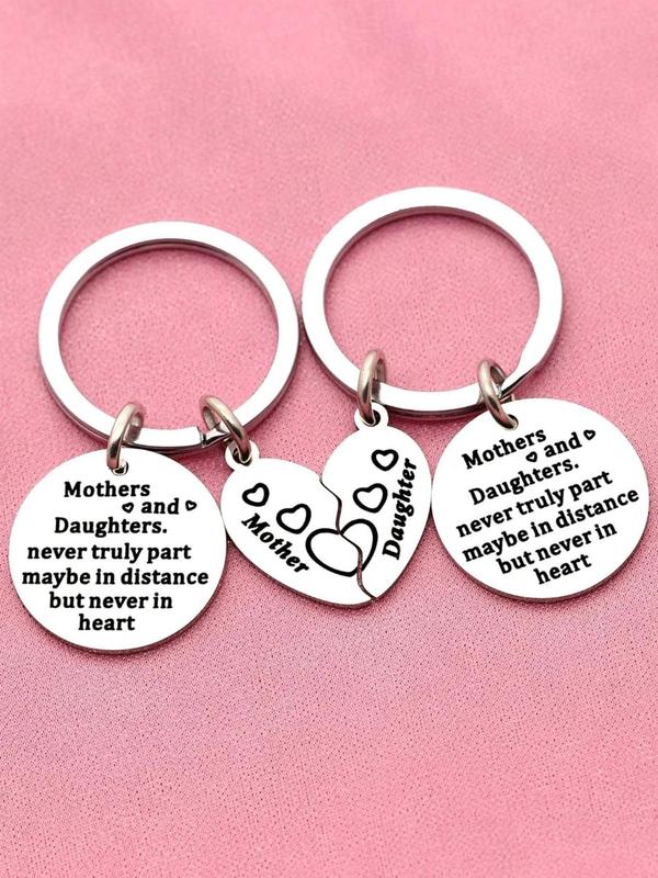 Mother & Daughter Design Keychain, Heart Shaped Stainless Steel Keychain for Women & Mom, Fashion Accessories for Daily Use, Gift for Women Mum Gift from Daughter