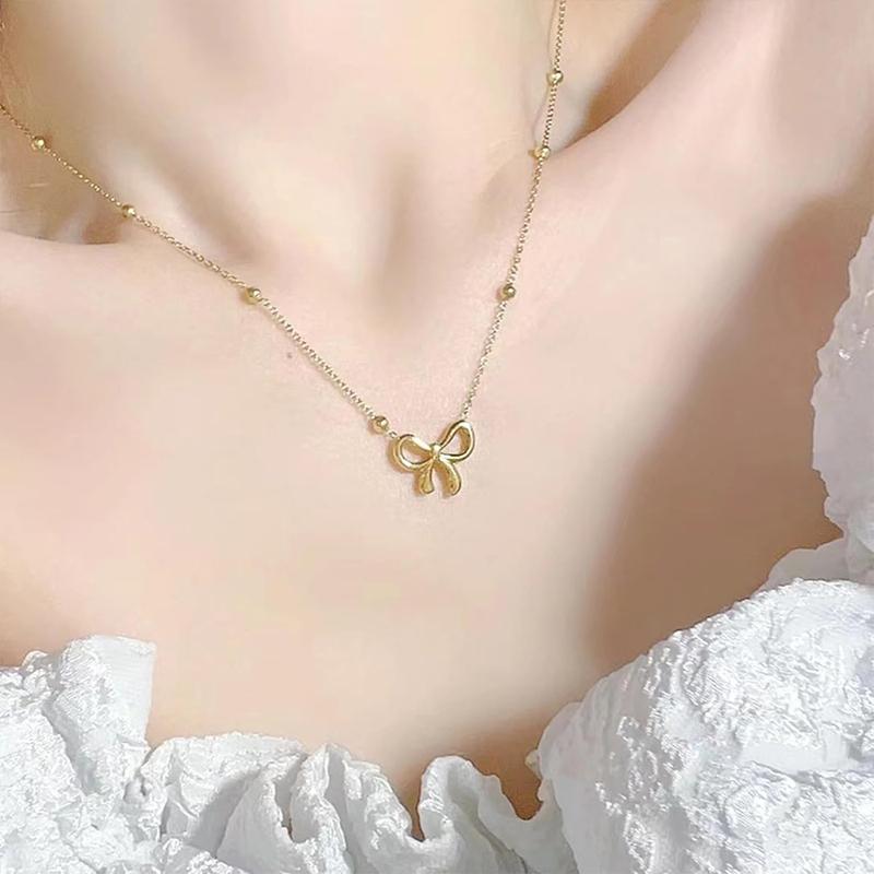 Bow Necklace Earrings Bracelet Set for Women Gold Jewelry Set Bowknot Ribbon Earrings Christmas Bow Jewelry Gifts Stocking Stuffer