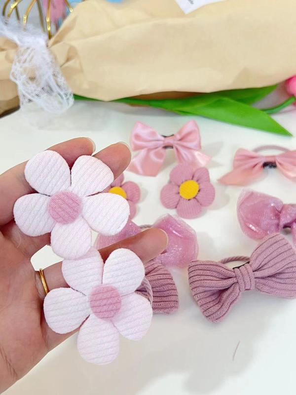 Cute Bow & Flower Design Hair Ties, Fashionable Hair Accessories for Women & Girls, Minimalist Headwear Suitable for Thick Hair