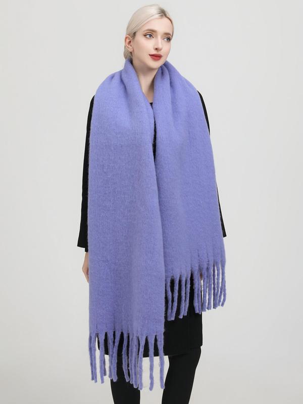 Solid Color Tassel Decor Shawl, Casual Thickened Long Scarf for Women & Men, Fashion Accessories for Daily Wear