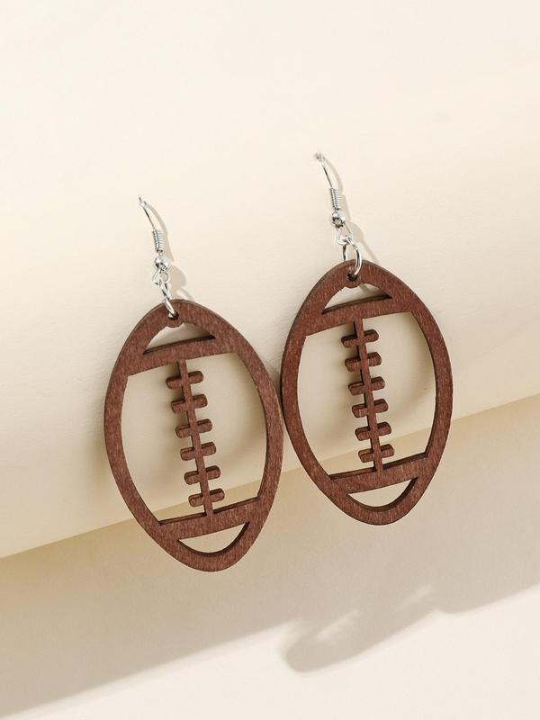 Wooden Football Shaped Dangle Earrings As Gift for Girlfriend, Fall Casual Sports Vintage Jewelry, Trendy Women Accessories for Party and Daily Life, Thoughtful Gift for Her