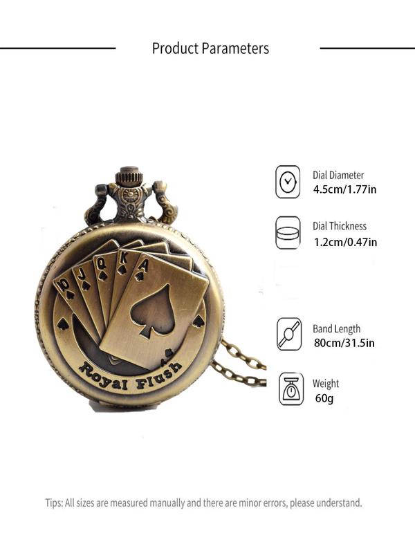 Men's Vintage Poker Card Design Quartz Pocket Watch, Fashion Round Dial Analog Watch for Party, Daily, Trendy All-match & Exquisite Watch for Birthday Gift