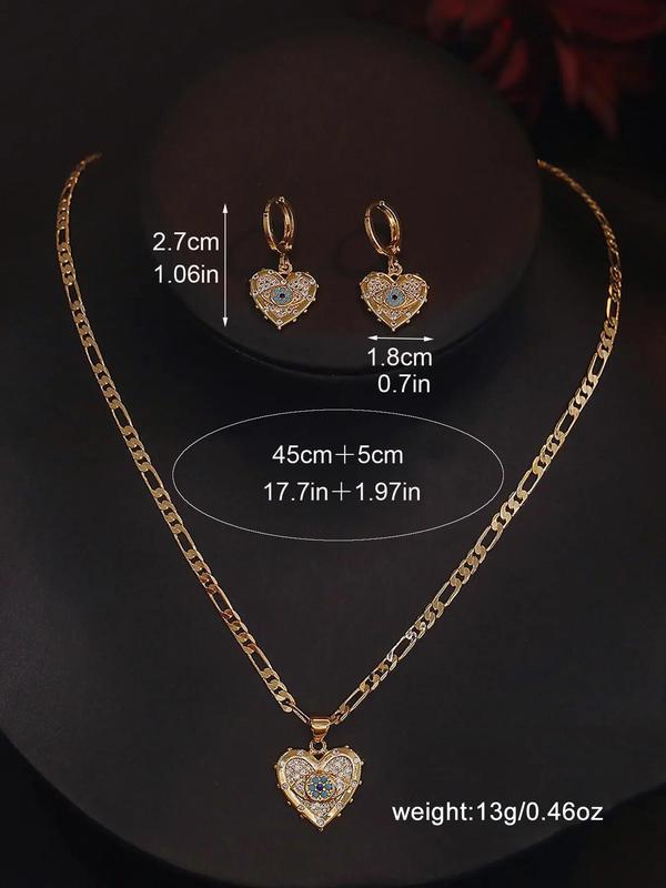 Women's Elegant Rhinestone Decorated Heart Design Pendant Necklace & Dangle Earrings, Exquisite Trendy Jewelry Set, Fashionable Accessories for Daily & Party Decoration