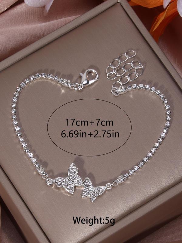 Women's Butterfly Charm Anklet for Girlfriend, Rhinestone Decor Body Jewelry Without Box, Adjustable Iced out Jewelry for Beach Party Vacation