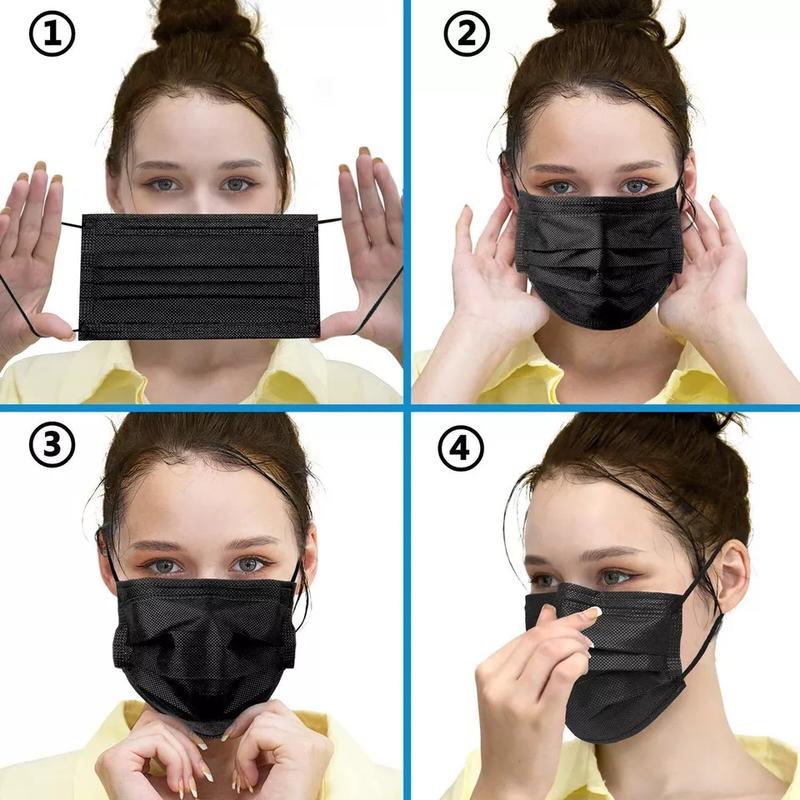 100 Pcs Face Mask Disposable  3 Ply Ear loop Black Masks