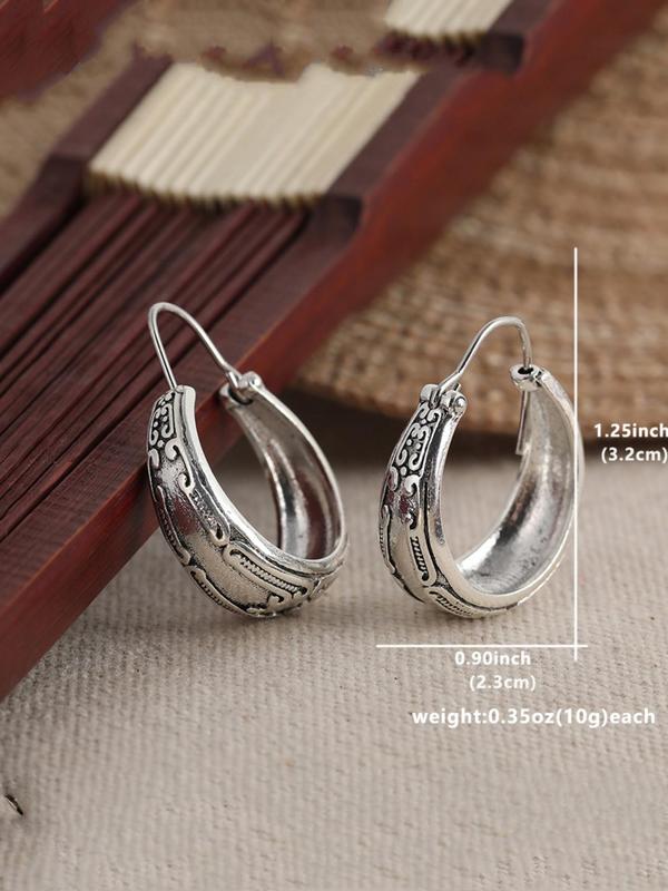 Vintage Engrave Hoop Earrings, Boho Style Jewelry for Women, Casual Jewelry for Party, Daily Clothing Decor