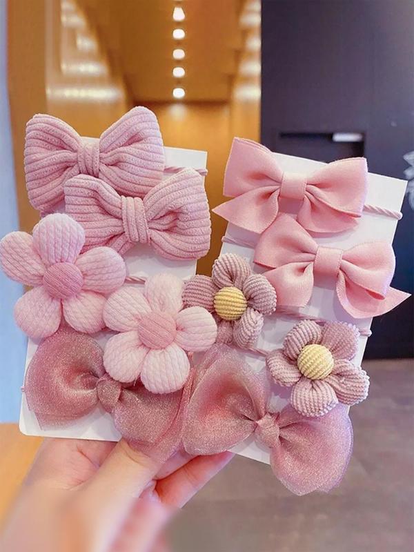 Cute Bow & Flower Design Hair Ties, Fashionable Hair Accessories for Women & Girls, Minimalist Headwear Suitable for Thick Hair