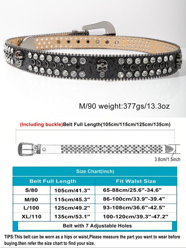 Fashion Rhinestone & Skull Decorated Bling Bling Pu Buckle Designer Belt, 2024 New Trendy Punk Western Belt for Women, Cowgirl Matching Waistband, All-match Cool Female Male Goth Clothes Accessories