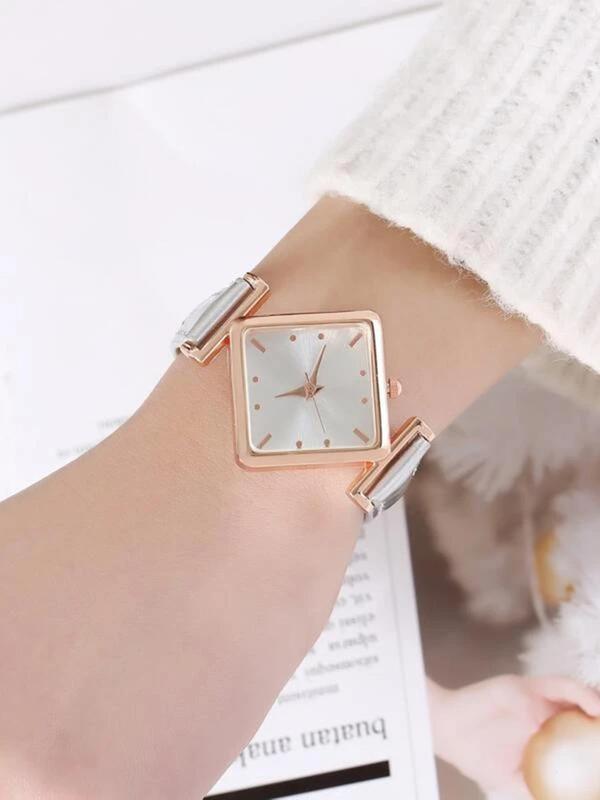 Women's Elegant Square Dial Quartz Watch, Exquisite Minimalist Wristwatch for Daily Use, Trendy Watch for Women & Girls As Gift without Box