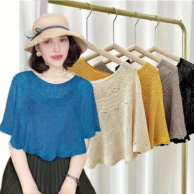 Hollow Knitted Shawl Scarf Solid Color Thin Wrap Elegant Cloak Ruffled Windproof Cardigan Loose Casual Shawl