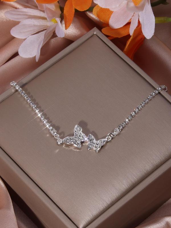 Women's Butterfly Charm Anklet for Girlfriend, Rhinestone Decor Body Jewelry Without Box, Adjustable Iced out Jewelry for Beach Party Vacation