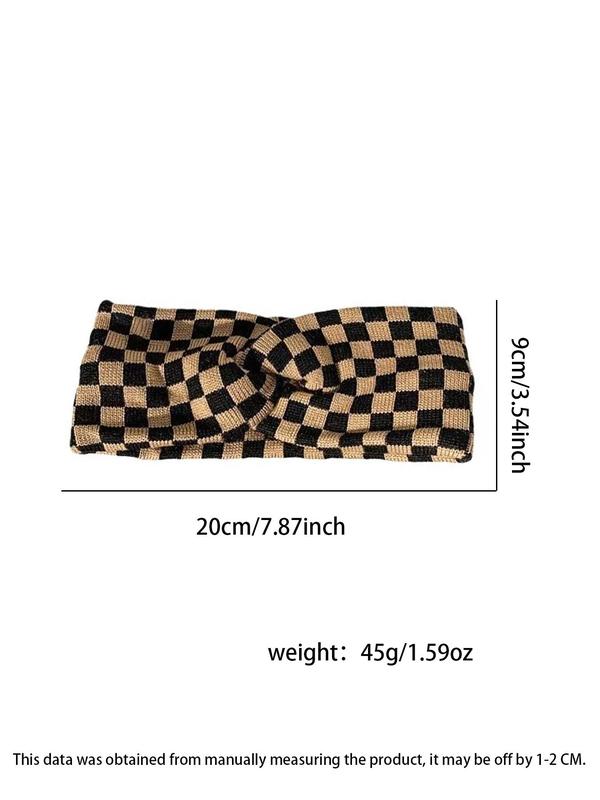 Women's Elegant Checkerboard Pattern Twist Design Hair Band, Casual Versatile Hair Accessories for Daily Wear, Fashionable Hair Accessories for Women & Girls