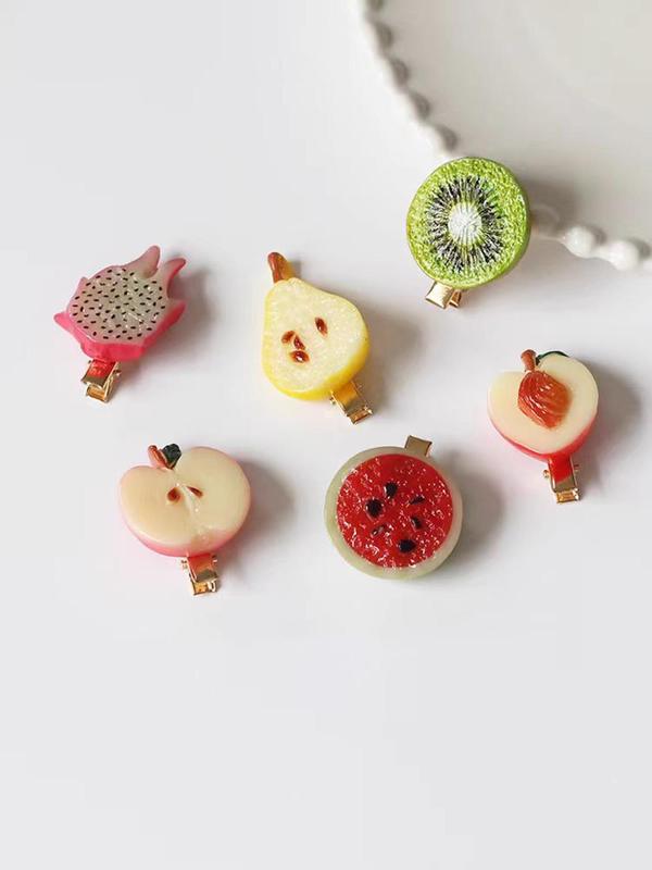 Cute Fruit Design Hair Clips, Including Pear & Watermelon & Apple & Peach & Kiwi Fruit & Dragonfruit Design, Casual and Versatile Hair Accessories for Women