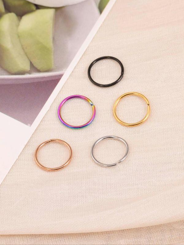 Minimalist Nose Ring Set (5pcs set), Stainless Steel Body Jewelry for Women & Men, Fashion Accessories for Party, Daily Clothing Decor