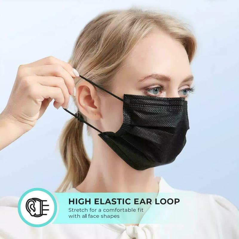 100 Pcs Face Mask Disposable  3 Ply Ear loop Black Masks