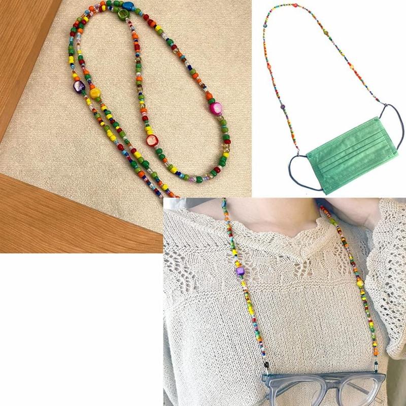 Colorful Bead Women’s eyeglass chain eyewear retainer Mask Holder Reading glass Necklace Lanyard (Rainbow Beads)