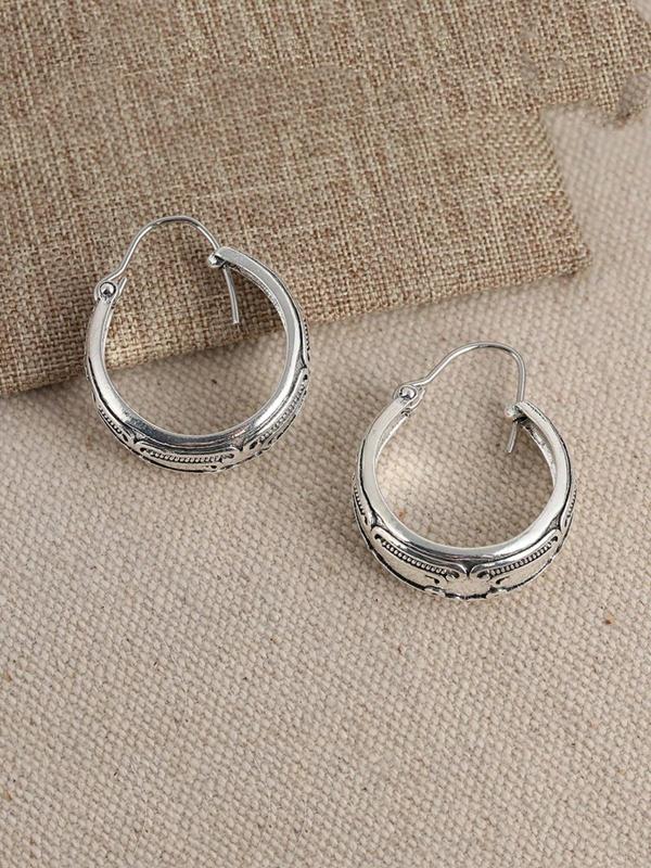 Vintage Engrave Hoop Earrings, Boho Style Jewelry for Women, Casual Jewelry for Party, Daily Clothing Decor