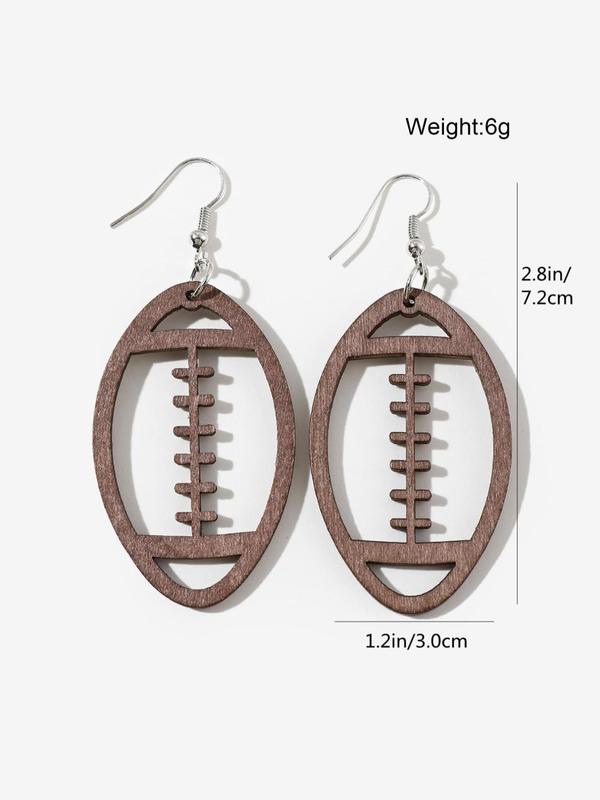 Wooden Football Shaped Dangle Earrings As Gift for Girlfriend, Fall Casual Sports Vintage Jewelry, Trendy Women Accessories for Party and Daily Life, Thoughtful Gift for Her