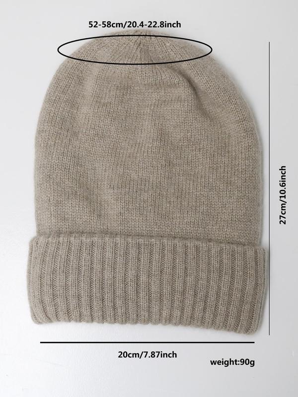 Solid Color Cashmere Wool Blend Satin Lining Beanie Hat, Casual Soft Warm Knit Hat for Fall & Winter, Fashion Accessories for Both Men & Women