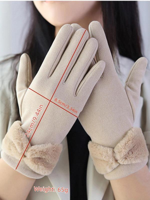 Women's Cute Bow Decorated Gloves, Fashionable Warm Gloves for Winter, Windproof Outdoor Cycling Gloves for Women & Girls