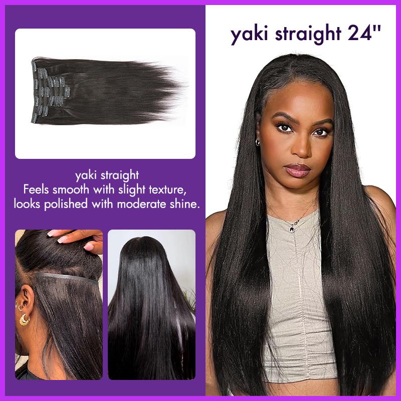 LUVME 100% Virgin Human Hair Extensions 135g Pack Straight, Body Wave, Kinky Curly, Yaki Straight ,Messy Curl Clip-In