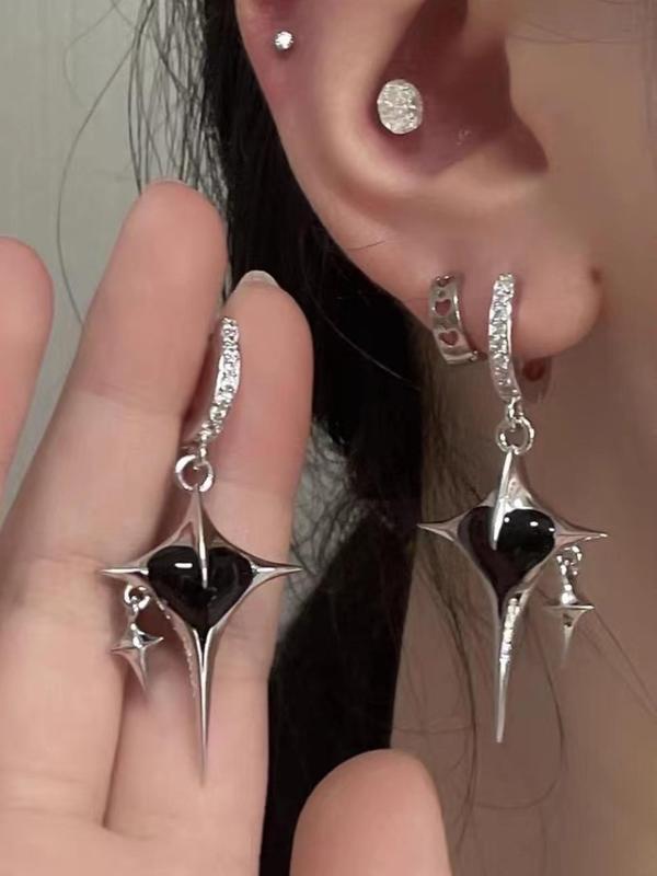 Star & Heart Design Dangle Earrings, Punk Style Rhinestone Decor Drop Earrings for Women, Fashion Jewelry for Party, Daily Clothing Decor