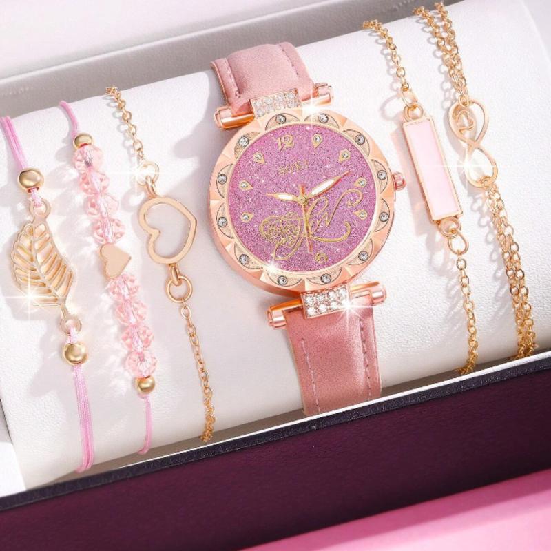 Ladies Watch Butterfly Printed Dial, And 5pcs Set Bracelet Accessory